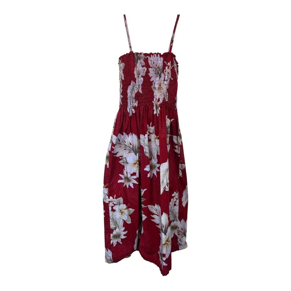 Pacific Legend Hawaiian Sundress Womens S/M Red Tropical Floral Beachy Boho
